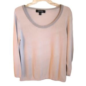 Kasper 3/4  Sleeve Sweater Top Wmn's Sz L Light Gray Scoop Neck Metallic Accent